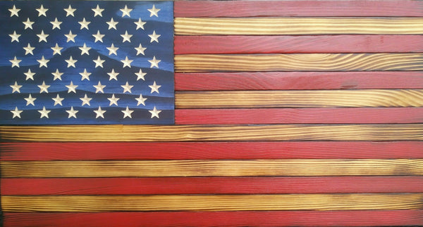 Traditional 50 Star Rustic American Wood Flag