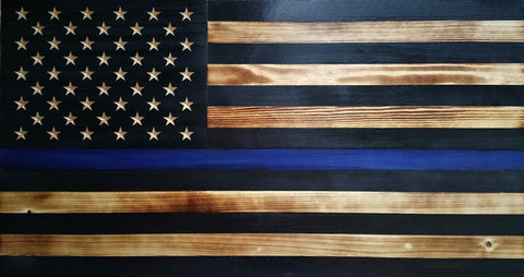 Thin Blue Line Rustic Wood Flag