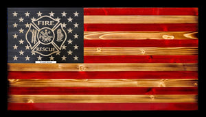 Fire and Rescue Rustic Wood Flag