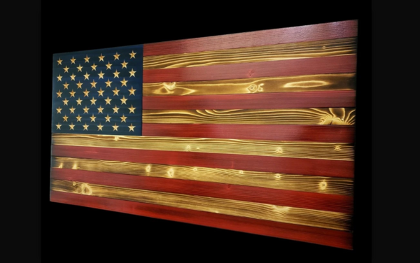 Traditional 50 Star Rustic American Wood Flag